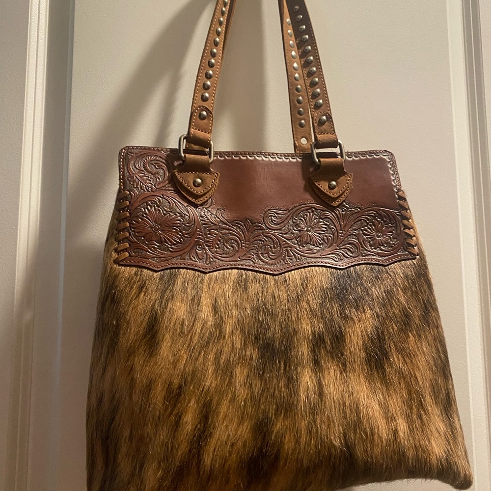 Brown Leather and Fur Women's Bag